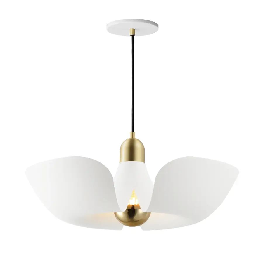 Poppy LED Pendant in White/Satin Brass - Image 1