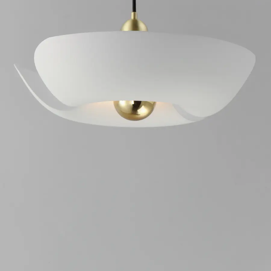 Poppy LED Pendant in White/Satin Brass - Image 4