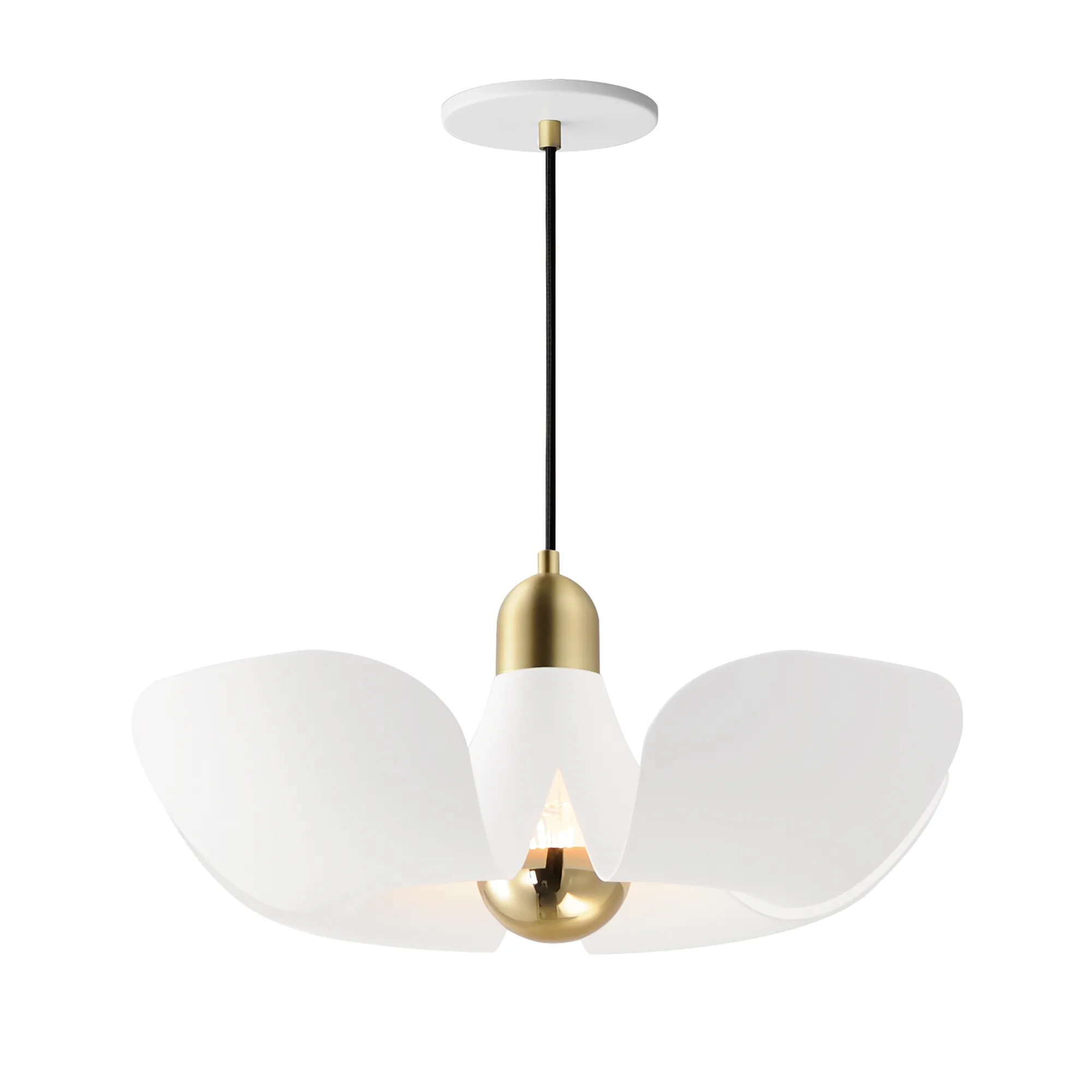 Poppy LED Pendant in White/Satin Brass