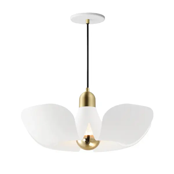 Poppy LED Pendant in White/Satin Brass - Image 1