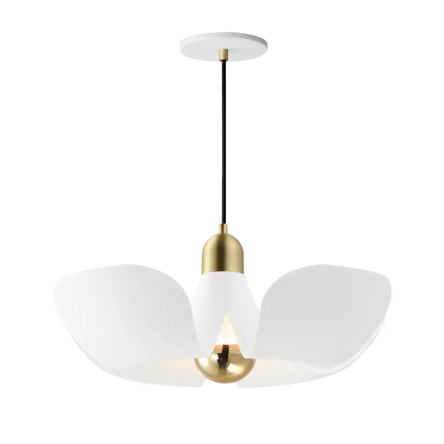 Poppy LED Pendant in White/Satin Brass - Image 1