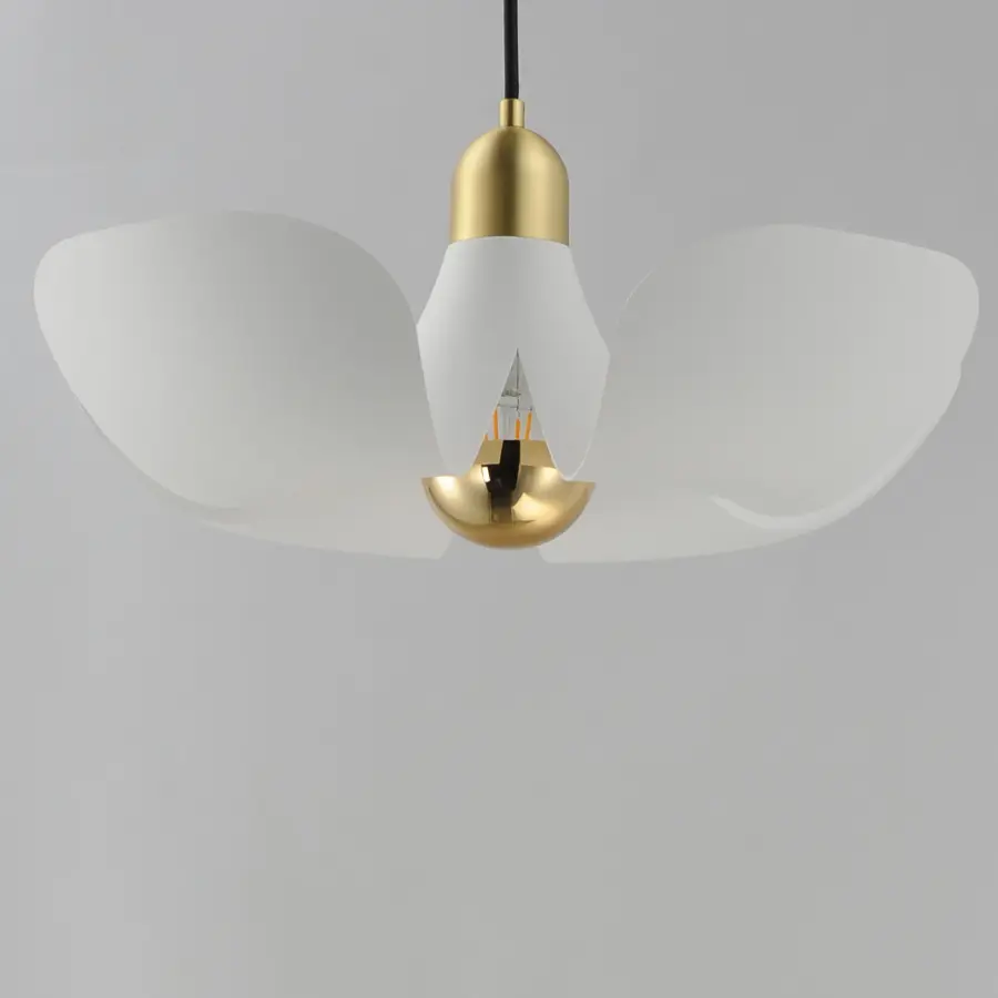 Poppy LED Pendant in White/Satin Brass - Image 3