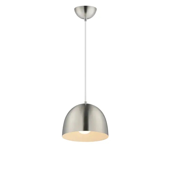 The essence of elevated everyday design, Tova brings timeless form into the modern home. With its clean half-dome silhouette and spun metal construction, this collection lends understated sophistication to kitchens, dining areas, and beyond. The Black finish with a gilded interior adds a warm, dramatic glow, while the Satin Nickel with white interior offers a crisp, versatile alternative. Whether installed solo or in multiples, Tova strikes the perfect balance of refinement and simplicity. Collection: Tova Finish: Satin Nickel Width: 9.00" Height: 7.00" Weight: 3.63 lb Wire: 120" Canopy: 5"x2.25" Number of Bulbs: 1 Maximum Wattage: 60.00 W Bulb Type: E26 Bulb Base: E26 Medium Light Source: Incandescent Voltage: 120.00 V Material: Steel Safety Listing: cULus Safety Rating: Dry Manufacturer Warranty: 5 Spec Sheet Instructions