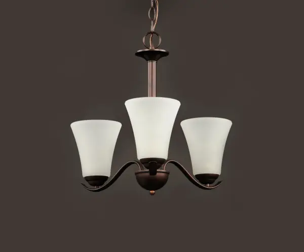 Gently waving arms of Satin Nickel or Oil Rubbed Bronze support tall-profile Frosted glass shades creating a scale normally not found in this category of lighting. The bath vanity may be installed up or down and also includes a Polished Chrome finish. - alternate view