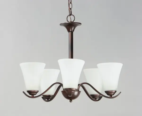 Gently waving arms of Satin Nickel or Oil Rubbed Bronze support tall-profile Frosted glass shades creating a scale normally not found in this category of lighting. The bath vanity may be installed up or down and also includes a Polished Chrome finish. - alternate view