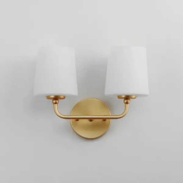 Understated elegance and convenience in its design, the simple curved arms of the Bristol collection outstretch in elongated proportions that terminate at a tapered Satin White glass shade. Designed to emulate a traditional fabric shade, the material being glass adds the element of easy maintenance and allows for upward and downward facing light installations. The single tiered wider diameters on the chandeliers also offer an upscale country living addition to the collection. Available in various finishes of Satin Nickel, Satin Brass, or black tones including a textured Anthracite finish on the chandeliers and sconces. Collection: Bristol Finish: Satin Brass Glass: Satin White Width: 13.25" Height: 10.00" Weight: 2.65 lb Extension from Wall: 6.00" Canopy: 4.75"x4.75" Number of Bulbs: 2 Maximum Wattage: 60.00 W Bulb Type: A19 Bulb Base: E26 Medium Light Source: Incandescent Voltage: 120.00 V Material: Steel, Glass Safety Rating: Damp Spec Sheet Instructions - alternate view