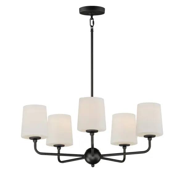 Understated elegance and convenience in its design, the simple curved arms of the Bristol collection outstretch in elongated proportions that terminate at a tapered Satin White glass shade. Designed to emulate a traditional fabric shade, the material being glass adds the element of easy maintenance and allows for upward and downward facing light installations. The single tiered wider diameters on the chandeliers also offer an upscale country living addition to the collection. Available in various finishes of Satin Nickel, Satin Brass, or black tones including a textured Anthracite finish on the chandeliers and sconces.
