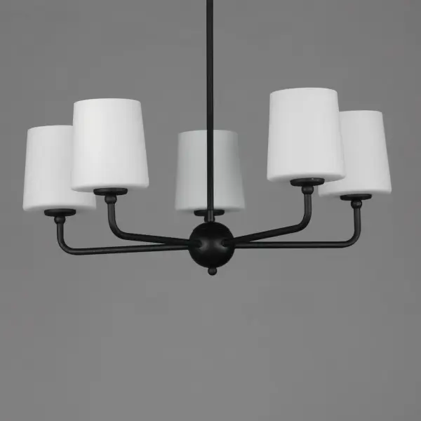 Understated elegance and convenience in its design, the simple curved arms of the Bristol collection outstretch in elongated proportions that terminate at a tapered Satin White glass shade. Designed to emulate a traditional fabric shade, the material being glass adds the element of easy maintenance and allows for upward and downward facing light installations. The single tiered wider diameters on the chandeliers also offer an upscale country living addition to the collection. Available in various finishes of Satin Nickel, Satin Brass, or black tones including a textured Anthracite finish on the chandeliers and sconces. - alternate view