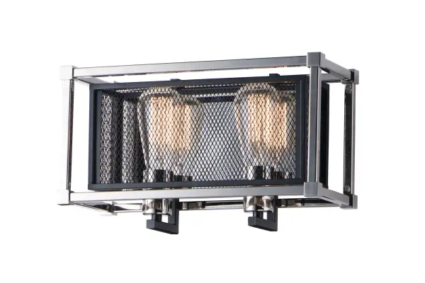 Industrial meets contemporary in this striking collection. Metal mesh finished in a matte Black gives amazing contrast to the Polished Nickel frame. This refined design gives that element of uniqueness to any room decor.