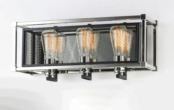 Industrial meets contemporary in this striking collection. Metal mesh finished in a matte Black gives amazing contrast to the Polished Nickel frame. This refined design gives that element of uniqueness to any room decor. - alternate view