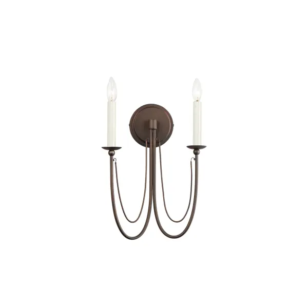 Sweeping metal accents links create classic curves on a minimalist chandelier. Available in hand-rubbed Chestnut Bronze or elegant Gold Leaf finishes. Add crystal accents to elevate the design for a more extravagant glamour. The design manages to evoke French Country charm and enchants any room it illuminates. Collection: Plumette Finish: Chestnut Bronze Width: 14.00" Height: 16.00" Weight: 1.10 lb Extension from Wall: 5.25" Wire: 8" Canopy: 5"x5" Number of Bulbs: 2 Maximum Wattage: 60.00 W Bulb Type: B11 Bulb Base: E12 Candelabra Light Source: Incandescent Dimmable Voltage: 120.00 V Material: Iron & Crystal Safety Listing: cULus Safety Rating: Dry Manufacturer Warranty: 2 Spec Sheet Instructions