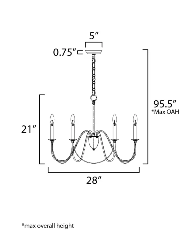 Sweeping metal accents links create classic curves on a minimalist chandelier. Available in hand-rubbed Chestnut Bronze or elegant Gold Leaf finishes. Add crystal accents to elevate the design for a more extravagant glamour. The design manages to evoke French Country charm and enchants any room it illuminates. - alternate view