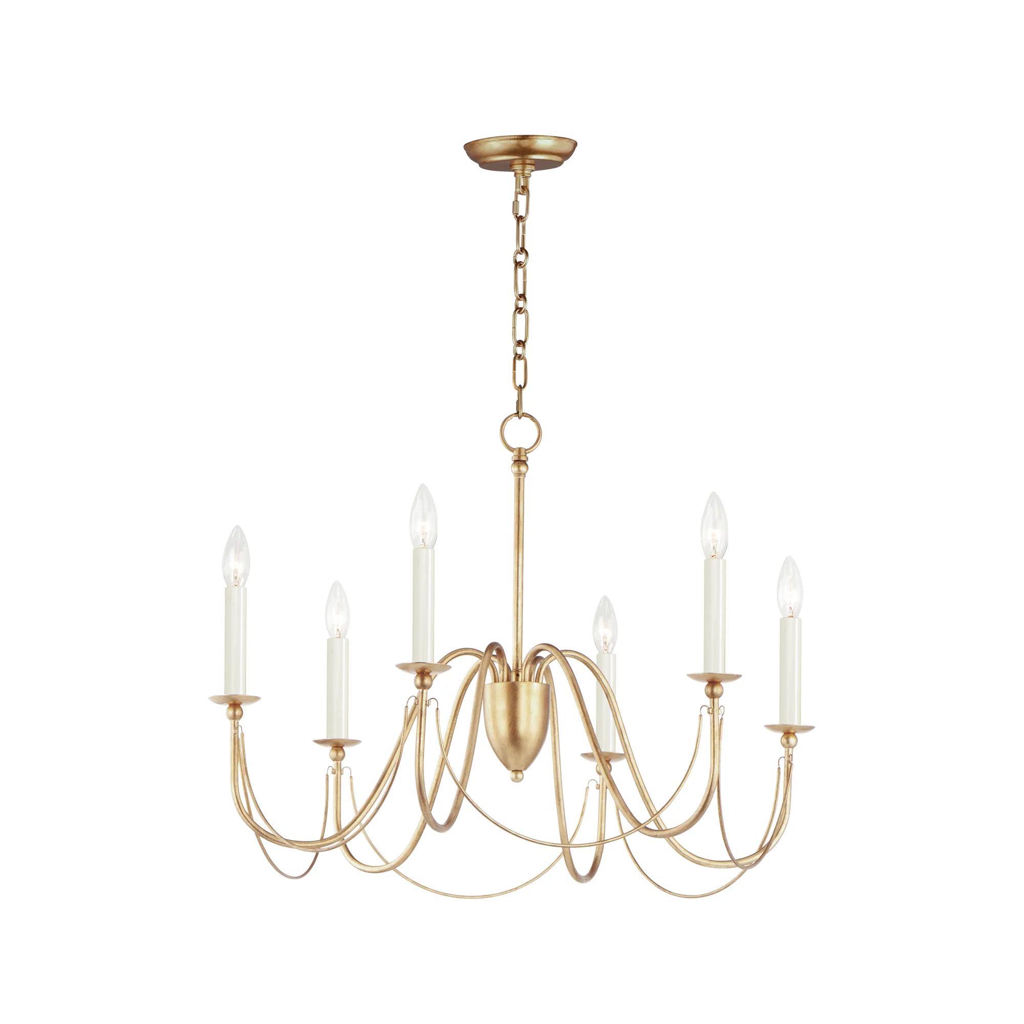 Plumette Six Light Chandelier in Gold Leaf