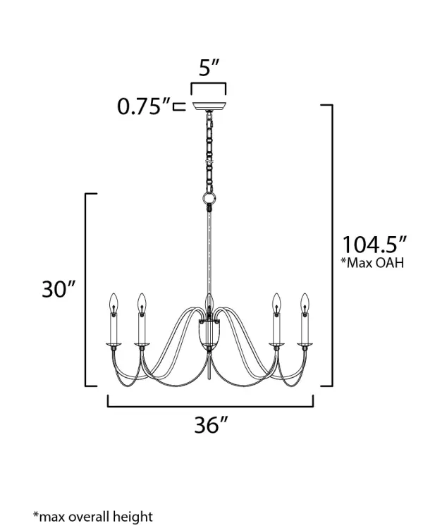 Sweeping metal accents links create classic curves on a minimalist chandelier. Available in hand-rubbed Chestnut Bronze or elegant Gold Leaf finishes. Add crystal accents to elevate the design for a more extravagant glamour. The design manages to evoke French Country charm and enchants any room it illuminates. - alternate view