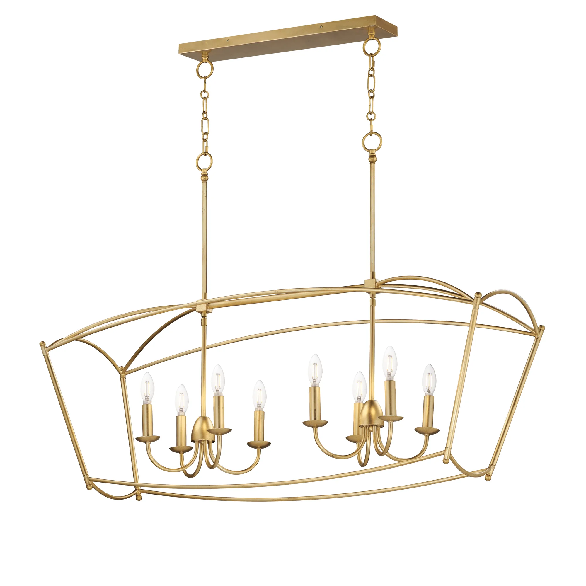 Plumette Eight Light Linear Pendant in Gold Leaf