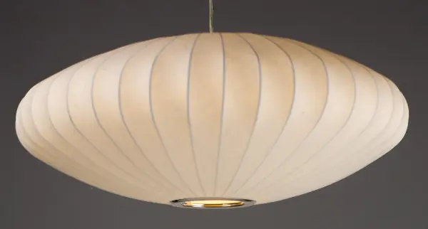 A web of fiberglass Is bonded together with latex and stretched over steel frames, creating a 5O's contemporary design. When illuminated, the fiber shows through the soft fabric and adds texture to this unique look. - alternate view