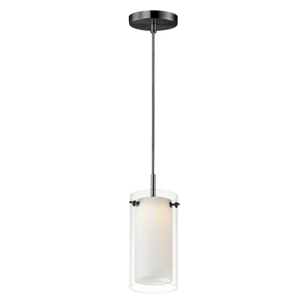 A double glass shade advances the double shade design with the integration of sleek and modern integration of design. Satin White inner glass shades are surrounded by a transparent Clear outer glass, available in your choice of Satin Nickel or Black finished base and supports.