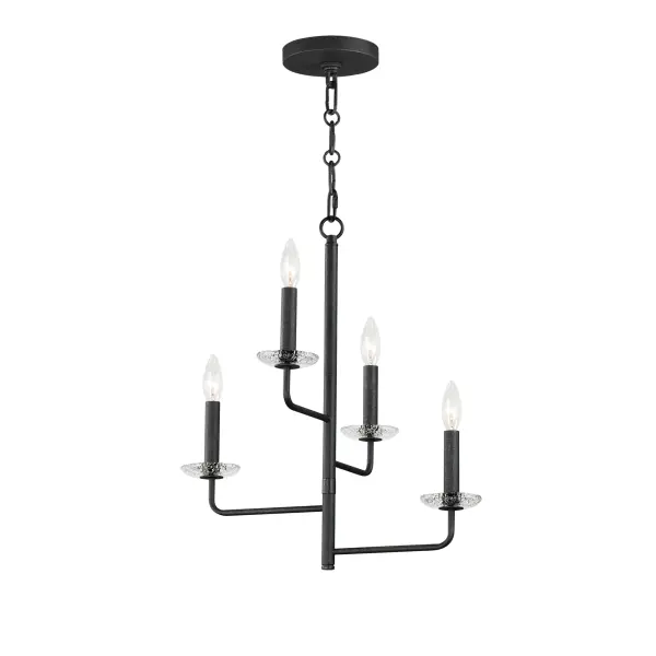 A modern interpretation of wrought iron chandeliers, the Madeira collection evokes the spirit of Spanish and Portugese coastal cities. Articulating arms finished in a textured Anthracite finish create a cascading candelabra concept with Clear Textured glass bobeches. Available in various sizes and configurations as well as a coordinating wall sconce to create the perfect ambiance for siesta.