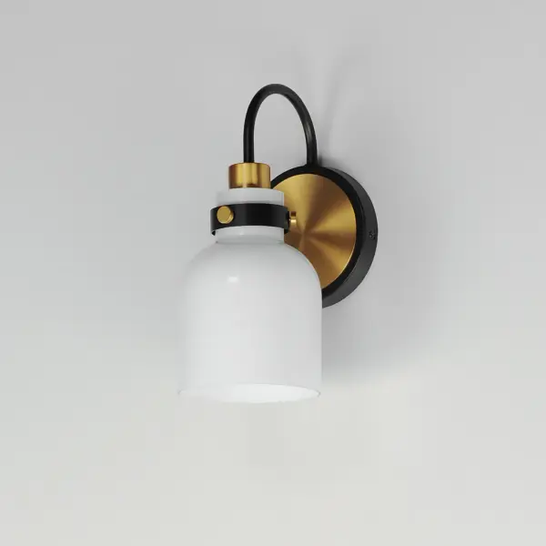 Celebrate nostalgia using these sconces that feature opal White glass shades in a bell shape. Supported on rings of metal in your choice of Polished Chrome or a bolder two-tone Black and Satin Brass, this refreshing take plays into a retro aesthetic of your bathroom decor. Available in various lengths of bath vanity lights or single sconces. - alternate view