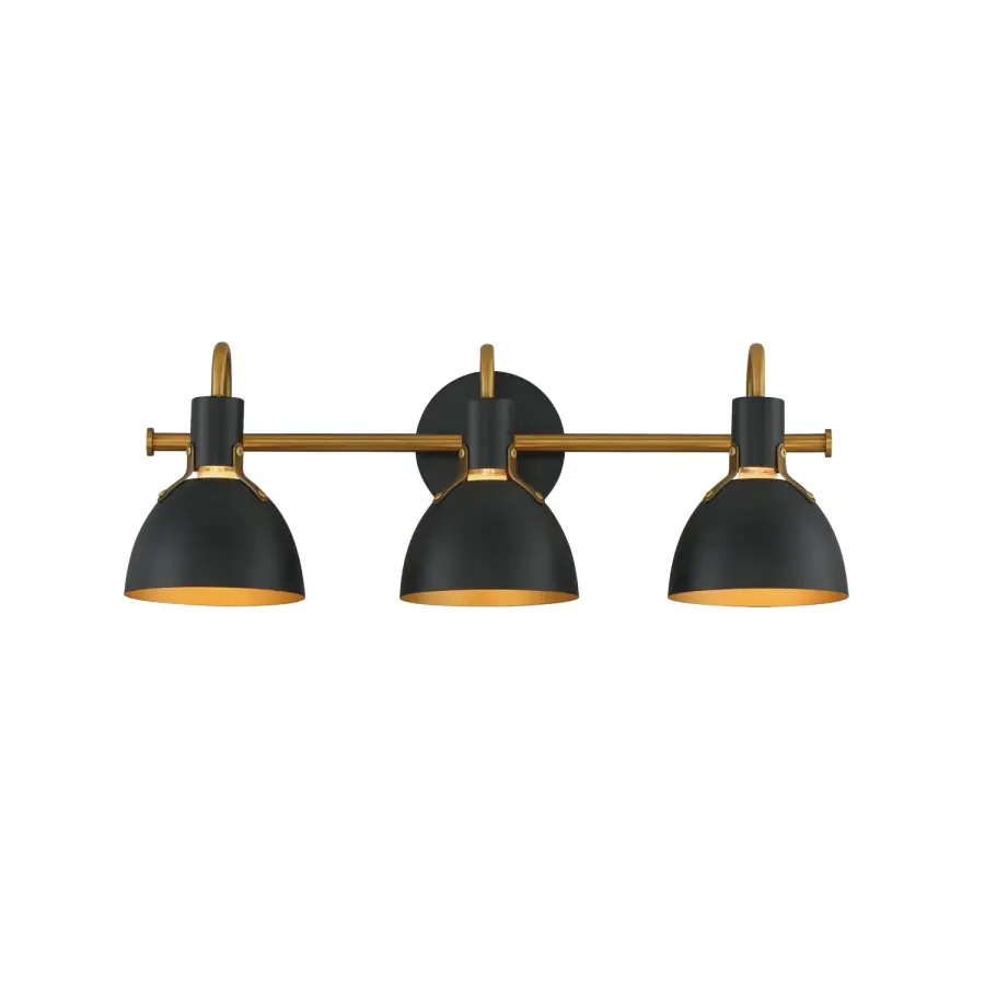 Dusk Three Light Wall Sconce in Black / Antique Brass