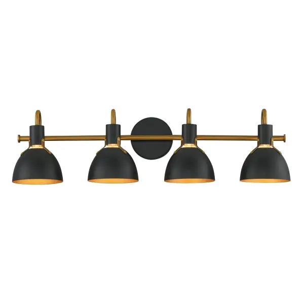 Collection: Dusk Finish: Black / Antique Brass Width: 33.25" Height: 8.75" Weight: 4.62 lb Extension from Wall: 7.00" Wire: 120" Canopy: 5"x5" Number of Bulbs: 4 Maximum Wattage: 60.00 W Bulb Base: E26 Medium Light Source: Incandescent Voltage: 120.00 V Material: Steel Safety Listing: cETLus Manufacturer Warranty: 2 Spec Sheet