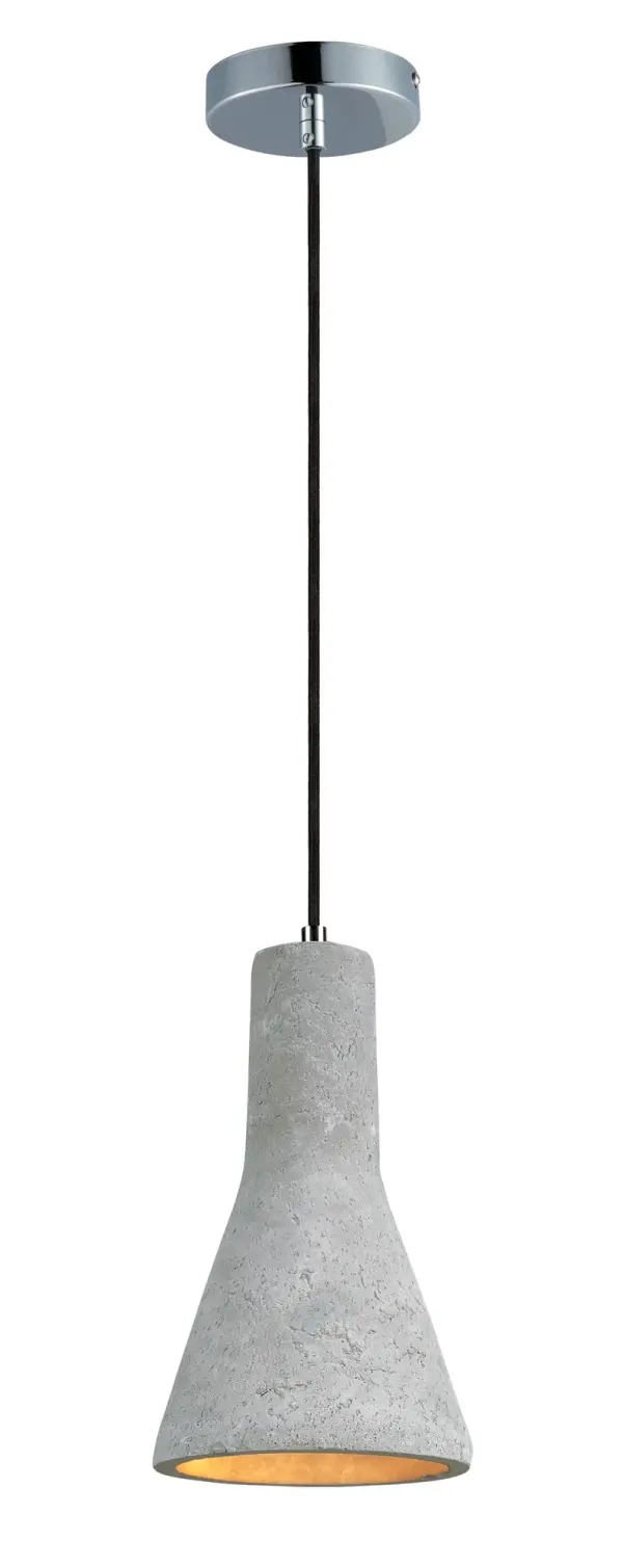 Pendants molded in natural Gray finish concrete cement provide a unique urban contemporary design element Metal Polished Chrome hardware contrasts beautifully with the black fabric covered wire. Powerful and efficient illumination is provided by included GU10, 3000K LED bulbs. Collection: Crete Finish: Polished Chrome Width: 7.25" Height: 13.00" Length: 7.25" Weight: 4.40 lb Canopy: 4.75"x4.75"x0.75" Bulbs Included Number of Bulbs: 1 Maximum Wattage: 7.00 W Bulb Type: MR16 Bulb Base: GU10 Light Source: LED Light Output: 450.00 lm Color Temperature: 3000 K CRI: 90 Voltage: 120.00 V Material: Concrete Safety Listing: cETLus Safety Rating: Dry Energy Efficient LED Spec Sheet Instructions Parts Diagram