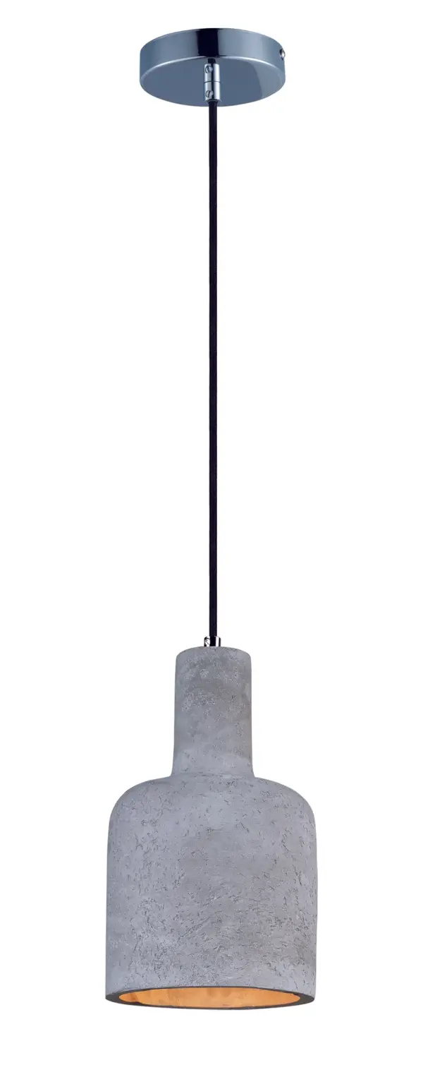 Pendants molded in natural Gray finish concrete cement provide a unique urban contemporary design element Metal Polished Chrome hardware contrasts beautifully with the black fabric covered wire. Powerful and efficient illumination is provided by included GU10, 3000K LED bulbs. Collection: Crete Finish: Polished Chrome Width: 7.50" Height: 13.00" Length: 7.50" Weight: 8.36 lb Canopy: 4.75"x4.75"x0.75" Bulbs Included Number of Bulbs: 1 Maximum Wattage: 7.00 W Bulb Type: MR16 Bulb Base: GU10 Light Source: LED Light Output: 350.00 lm Color Temperature: 3000 K CRI: 80 Dimmable Voltage: 120.00 V Material: Concrete Safety Listing: cETLus Safety Rating: Dry Energy Efficient LED Spec Sheet Instructions Parts Diagram