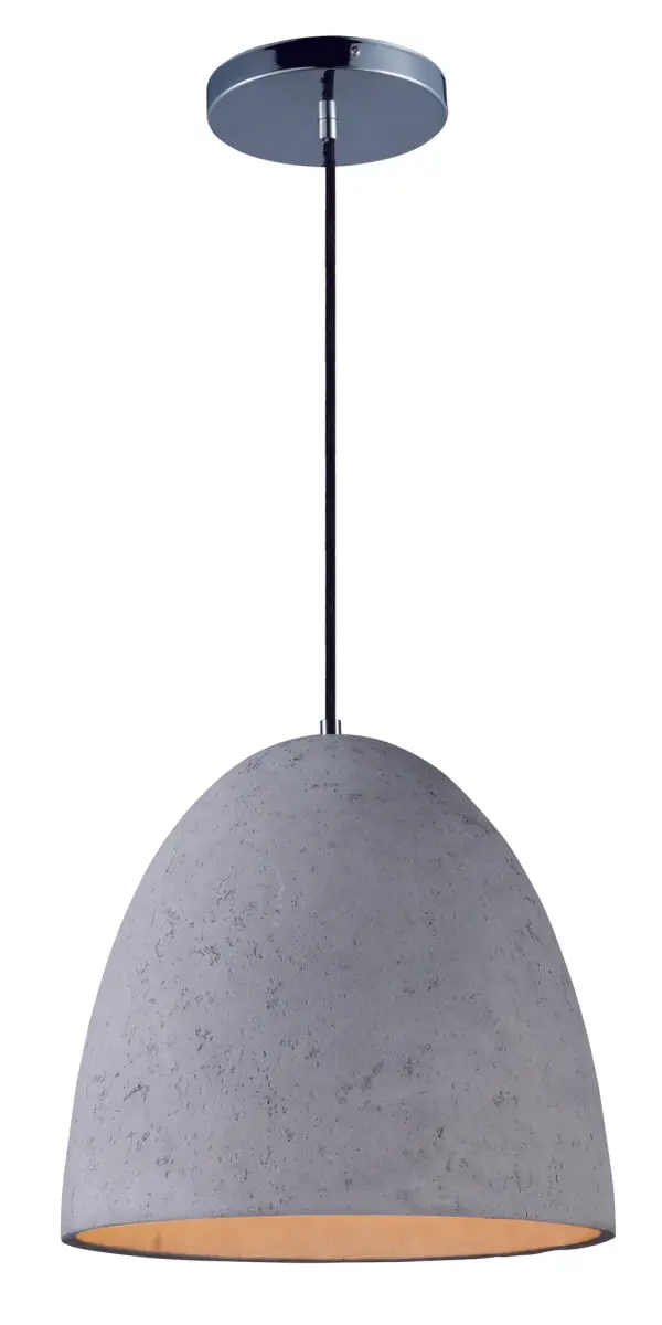 Pendants molded in natural Gray finish concrete cement provide a unique urban contemporary design element Metal Polished Chrome hardware contrasts beautifully with the black fabric covered wire. Powerful and efficient illumination is provided by included GU10, 3000K LED bulbs. Collection: Crete Finish: Polished Chrome Width: 15.25" Height: 15.00" Length: 15.25" Weight: 18.70 lb Canopy: 7"x7"x0.75" Bulbs Included Number of Bulbs: 1 Maximum Wattage: 15.00 W Bulb Type: PAR 38 Bulb Base: E26 Medium Light Source: LED Light Output: 1120.00 lm Color Temperature: 3000 K CRI: 90 Voltage: 120.00 V Material: Concrete Safety Listing: cETLus Safety Rating: Dry Energy Efficient LED Spec Sheet Instructions Parts Diagram