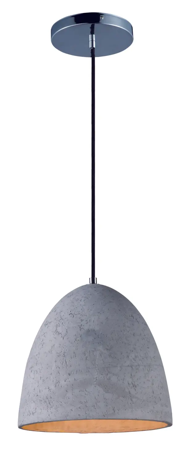 Pendants molded in natural Gray finish concrete cement provide a unique urban contemporary design element Metal Polished Chrome hardware contrasts beautifully with the black fabric covered wire. Powerful and efficient illumination is provided by included GU10, 3000K LED bulbs. Collection: Crete Finish: Polished Chrome Width: 12.00" Height: 11.00" Length: 12.00" Weight: 8.80 lb Canopy: 5.1``x5.1`` Bulbs Included Number of Bulbs: 1 Maximum Wattage: 10.00 W Bulb Type: PAR 30 Bulb Base: E26 Medium Light Source: LED Light Output: 710.00 lm Color Temperature: 3000 K CRI: 90 Voltage: 120.00 V Material: Concrete Safety Listing: cETLus Safety Rating: Dry LED Spec Sheet Instructions Parts Diagram