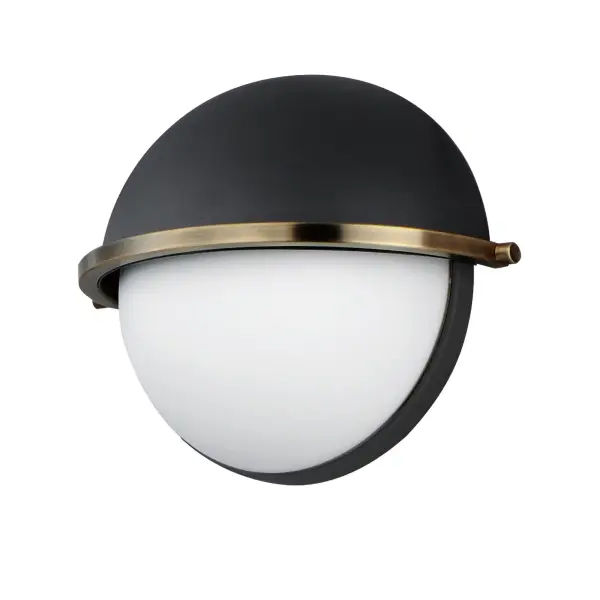 Tasteful globes constructed of metal and glass halves are combined and suspended by an arc-shaped yoke structure. The top dome of robust steel support lower halves of Satin White glass shades that twist lock on for convenience of installation and maintenance. Available in Matte Black with contrasting Weathered Brass or Satin Nickel with Satin Brass two tone finishes, the series includes a full range of products including flush mount, semi-flush mount, single and multi-pendant configurations, and spec-worthy sconces. This attractive design is sure to enhance your projects most needed spaces with an enduring appeal to the design that works in a variety of aesthetics.