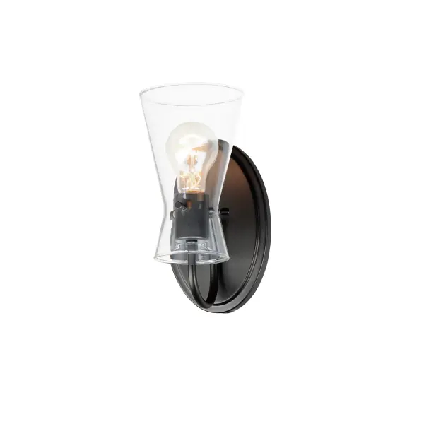 Suspended by three pin connections, the sharp silhouette of Ava's angular glass provides a designer look to enhance your bathroom design. Using Clear glass and a variety of complementary metal finishes the sconces are available in Black, Polished Chrome, or Natural Aged Brass allowing it to pair well with most interior color palettes.