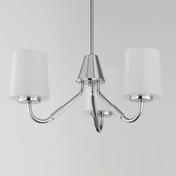 Featuring knurled rod details, this lighting collection brings a modern industrial edge to any space. Available in a range of sizes for chandeliers and two styles of bath vanity lighting, it offers versatility for different design needs. Offered in Matte Black, Satin Nickel, and Natural Aged Brass, this collection complements a wide variety of interior styles. Collection: Durham Finish: Polished Chrome Glass: White Width: 18.50" Height: 8.00" Length: 18.50" Weight: 5.72 lb Wire: 120" Canopy: 5.5"x5.5"x0.75" Number of Bulbs: 3 Maximum Wattage: 60.00 W Bulb Base: E26 Medium Light Source: Incandescent Dimmable Voltage: 120.00 V Material: Steel, Glass Safety Listing: cETLus Safety Rating: Dry Spec Sheet Instructions - alternate view