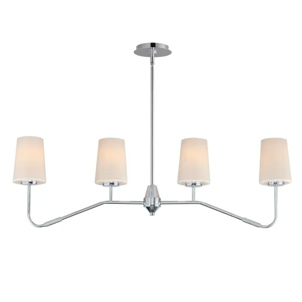 Featuring knurled rod details, this lighting collection brings a modern industrial edge to any space. Available in a range of sizes for chandeliers and two styles of bath vanity lighting, it offers versatility for different design needs. Offered in Matte Black, Satin Nickel, and Natural Aged Brass, this collection complements a wide variety of interior styles. Collection: Durham Finish: Polished Chrome Glass: White Width: 4.75" Height: 12.25" Length: 38.50" Weight: 6.82 lb Wire: 120" Canopy: 5.5"x5.5"x0.75" Number of Bulbs: 4 Maximum Wattage: 60.00 W Bulb Base: E26 Medium Light Source: Incandescent Dimmable Voltage: 120.00 V Material: Steel, Glass Safety Listing: cETLus Safety Rating: Dry Spec Sheet Instructions