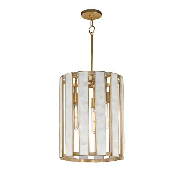 Classic in form and evoking the sea, laminae of Capiz shell are framed in paneled drum shapes. The Natural Aged Brass finish refines the coastal elements and complements the warm glow from behind the translucent panels. Available in multiple configurations of pendants as well as tiered chandeliers as well as a tall ADA-compliant wall sconce, the collection offers a sophisticated approach to coastal design.
