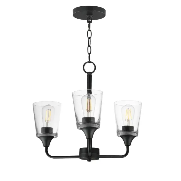 Collection: Hudson Finish: Black Glass: Clear Width: 19.75" Height: 15.25" Length: 19.75" Weight: 8.80 lb Chain: 36" Wire: 120" Canopy: 5"x5"x0.75" Number of Bulbs: 3 Maximum Wattage: 60.00 W Bulb Base: E26 Medium Light Source: Incandescent Voltage: 120.00 V Material: Steel, Glass Safety Listing: cETLus Manufacturer Warranty: 3 Spec Sheet