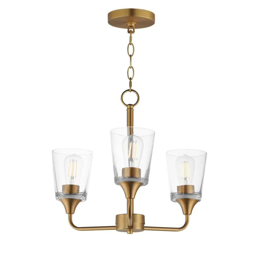 Hudson Three Light Chandelier in Natural Aged Brass