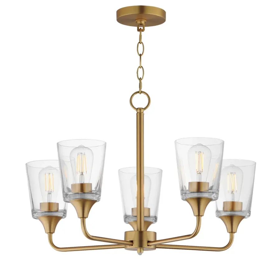 Hudson Five Light Chandelier in Natural Aged Brass