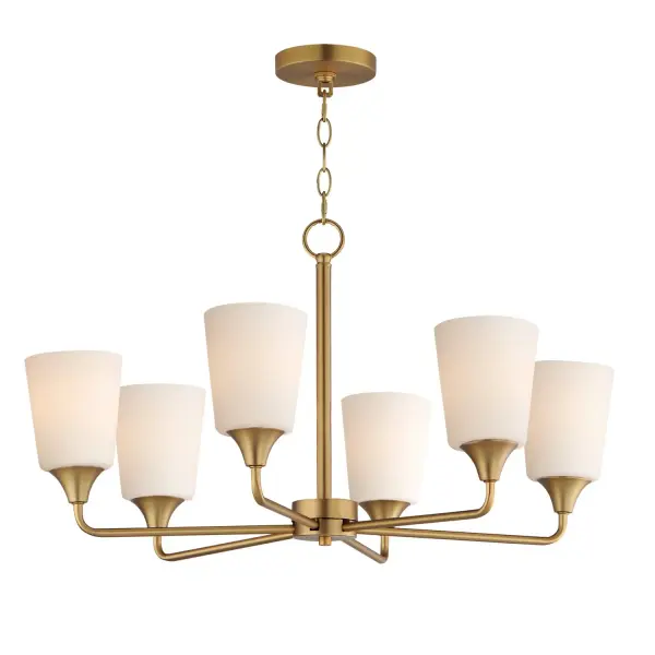Collection: Hudson Finish: Natural Aged Brass Glass: Satin White Width: 30.00" Height: 19.25" Length: 30.00" Weight: 14.00 lb Chain: 36" Wire: 120" Canopy: 5"x5"x0.75" Number of Bulbs: 6 Maximum Wattage: 60.00 W Bulb Base: E26 Medium Light Source: Incandescent Voltage: 120.00 V Material: Steel, Glass Safety Listing: cETLus Manufacturer Warranty: 3 Spec Sheet