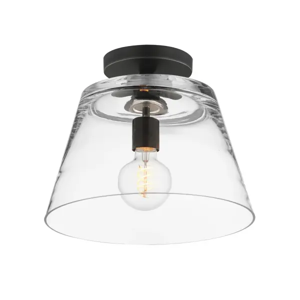 Collection: Hudson Finish: Black Glass: Clear Width: 12.00" Height: 10.50" Length: 12.00" Weight: 9.90 lb Chain: 36" Wire: 120" Canopy: 5"x5"x0.75" Number of Bulbs: 1 Maximum Wattage: 60.00 W Bulb Base: E26 Medium Light Source: Incandescent Voltage: 120.00 V Material: Steel, Glass Safety Listing: cETLus Manufacturer Warranty: 3 Spec Sheet