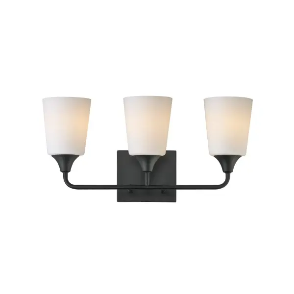 Collection: Hudson Finish: Black Glass: Satin White Width: 20.50" Height: 9.75" Weight: 4.50 lb Extension from Wall: 6.50" Wire: 8" Canopy: 4.75"x6" Number of Bulbs: 3 Maximum Wattage: 60.00 W Bulb Base: E26 Medium Light Source: Incandescent Voltage: 120.00 V Material: Steel, Glass Safety Listing: cETLus Manufacturer Warranty: 3 Spec Sheet
