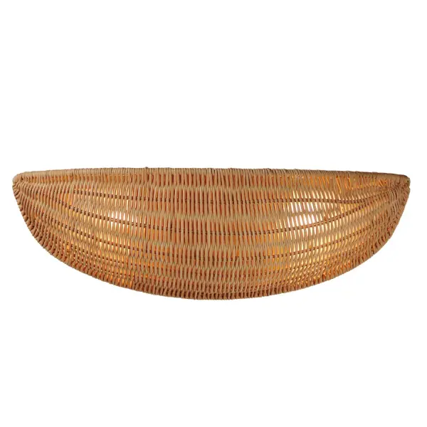 Collection: Bower Finish: Natural Aged Brass Width: 17.75" Height: 5.50" Weight: 1.72 lb Extension from Wall: 5.50" Wire: 8" Canopy: 7"x4.25" Number of Bulbs: 2 Maximum Wattage: 40.00 W Bulb Base: E12 Candelabra Light Source: Incandescent Voltage: 120.00 V Material: Steel,Rattan Safety Listing: cETLus Manufacturer Warranty: 3 Spec Sheet