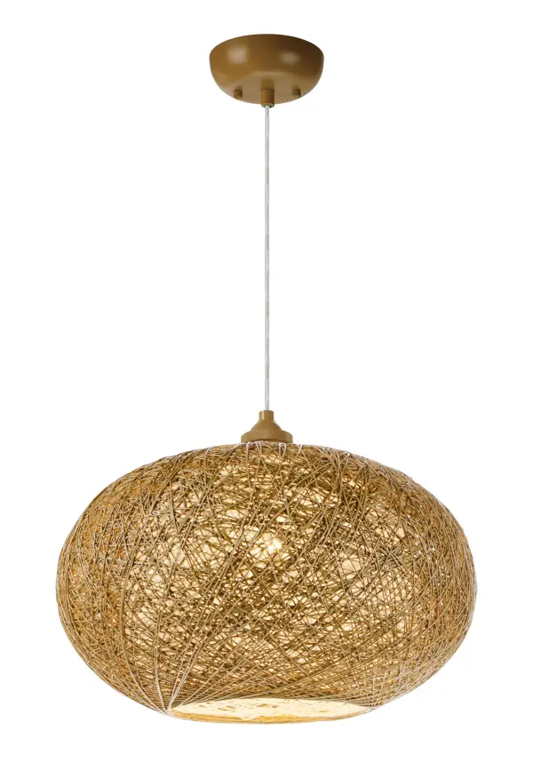 Spherical dual shades constructed of woven string in two tone finish combinations, Natural with White inner and Chocolate with White inner. Shades are treated for weather resistance and are U.L. approved for damp location which make them perfect for outdoor living spaces. Collection: Bali Finish: Natural Width: 15.75" Height: 10.00" Length: 15.75" Weight: 1.90 lb Wire: 120" Canopy: 5"x5"x1.25" Number of Bulbs: 1 Maximum Wattage: 60.00 W Bulb Type: A19 Bulb Base: E26 Medium Light Source: Incandescent Dimmable Voltage: 120.00 V Material: Hemp Twine, Steel Safety Listing: cETLus Safety Rating: Damp Manufacturer Warranty: 1 Spec Sheet Instructions Parts Diagram