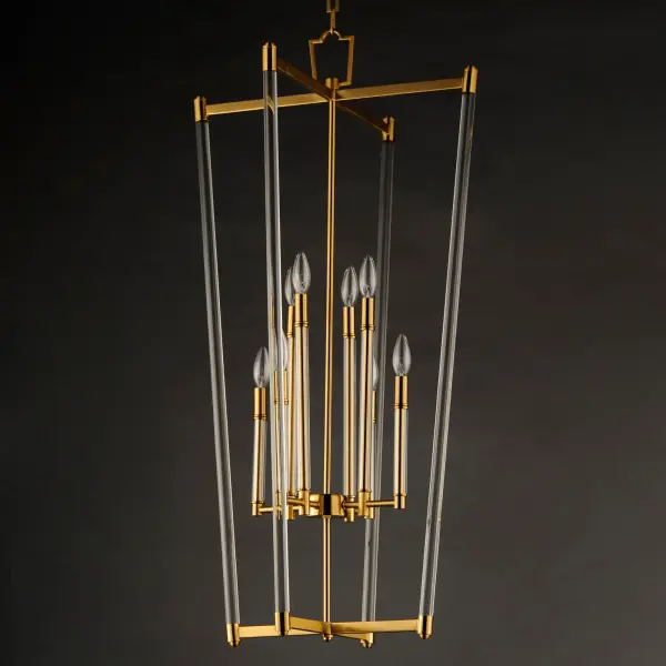 Unique and dramatic pendants are created using solid, Clear glass rods that fit into castings finished in Polished Nickel or Heritage Brass. The elongated forms are great for foyer spaces and stairways, while the sconces provide a chic accent to the space they are installed. Combining contemporary sleekness with classic styling, this collection complements a wide range of decor styles. - alternate view