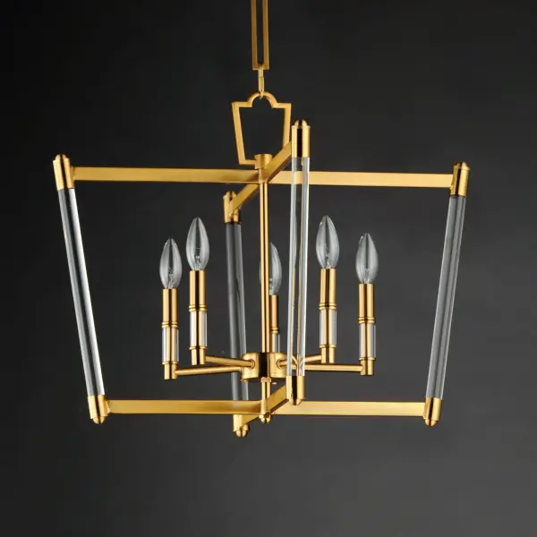 Unique and dramatic pendants are created using solid, Clear glass rods that fit into castings finished in Polished Nickel or Heritage Brass. The elongated forms are great for foyer spaces and stairways, while the sconces provide a chic accent to the space they are installed. Combining contemporary sleekness with classic styling, this collection complements a wide range of decor styles. - alternate view