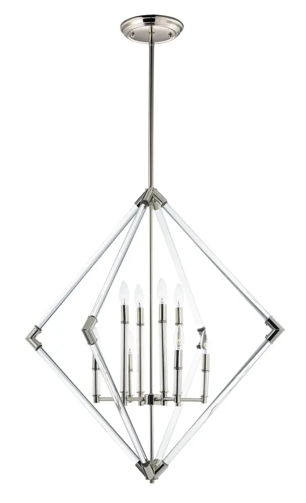 Unique and dramatic pendants are created using solid, Clear glass rods that fit into castings finished in Polished Nickel or Heritage Brass. The elongated forms are great for foyer spaces and stairways, while the sconces provide a chic accent to the space they are installed. Combining contemporary sleekness with classic styling, this collection complements a wide range of decor styles.