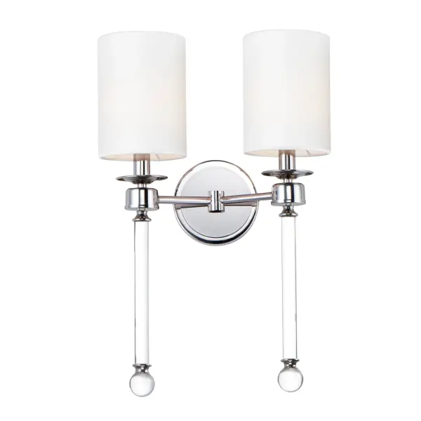 Unique and dramatic pendants are created using solid, Clear glass rods that fit into castings finished in Polished Nickel or Heritage Brass. The elongated forms are great for foyer spaces and stairways, while the sconces provide a chic accent to the space they are installed. Combining contemporary sleekness with classic styling, this collection complements a wide range of decor styles. Collection: Lucent Finish: Polished Nickel Glass: Clear Width: 13.75" Height: 21.00" Weight: 4.84 lb Extension from Wall: 6.75" Wire: 8" Number of Bulbs: 2 Maximum Wattage: 60.00 W Bulb Type: A19 Bulb Base: E12 Candelabra Light Source: Incandescent Dimmable Voltage: 120.00 V Material: Steel+Glass+Fabric Safety Listing: cETLus Safety Rating: Dry Spec Sheet Instructions Parts Diagram