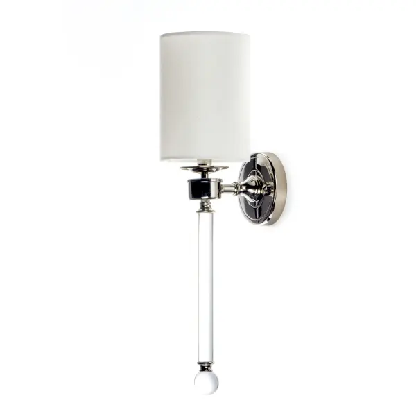 Unique and dramatic pendants are created using solid, Clear glass rods that fit into castings finished in Polished Nickel or Heritage Brass. The elongated forms are great for foyer spaces and stairways, while the sconces provide a chic accent to the space they are installed. Combining contemporary sleekness with classic styling, this collection complements a wide range of decor styles. Collection: Lucent Finish: Polished Nickel Glass: Clear Width: 5.00" Height: 21.00" Weight: 2.68 lb Extension from Wall: 6.75" Canopy: 6"x6" Number of Bulbs: 1 Maximum Wattage: 60.00 W Bulb Type: B10 Bulb Base: E12 Candelabra Light Source: Incandescent Dimmable Voltage: 120.00 V Material: Steel, Glass Safety Listing: cETLus Safety Rating: Damp Manufacturer Warranty: 1 Spec Sheet Instructions Parts Diagram - alternate view