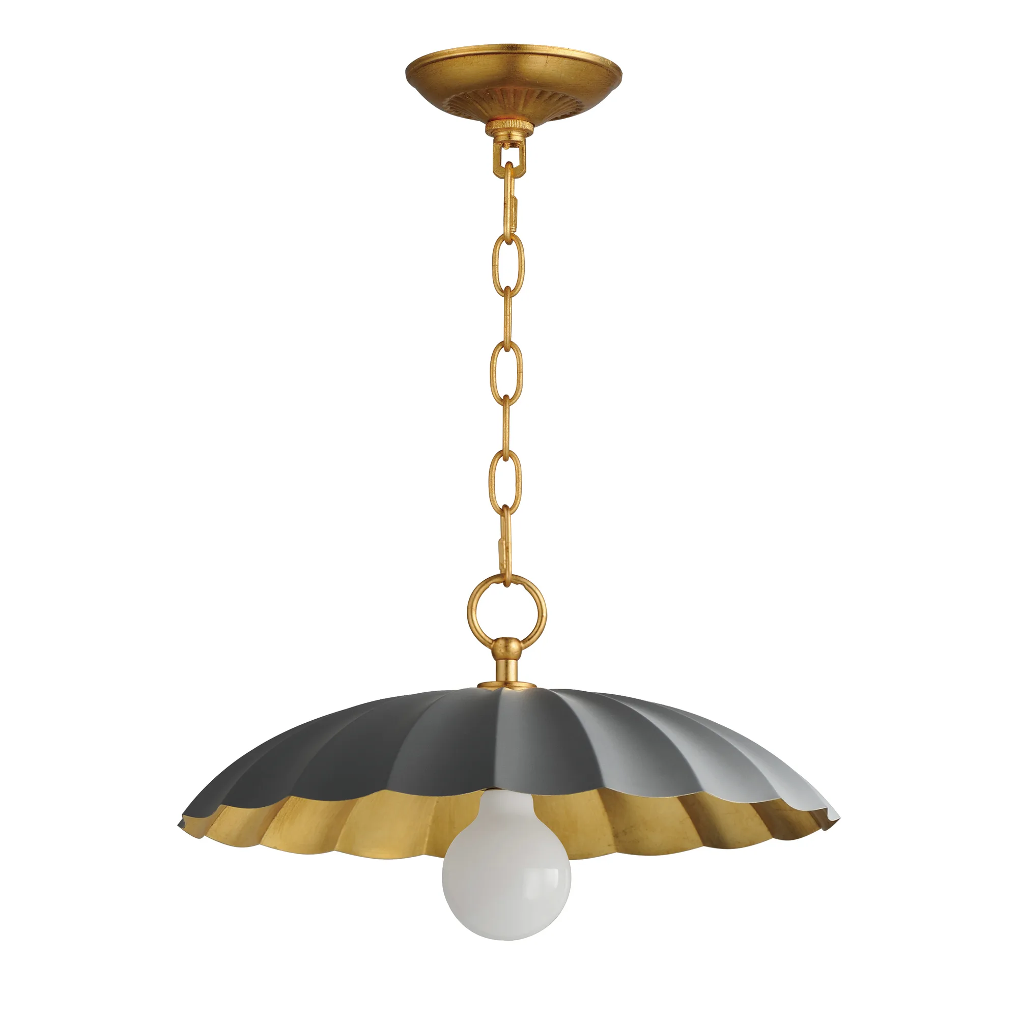Primrose One Light Pendant in Dark Grey / Gold Leaf