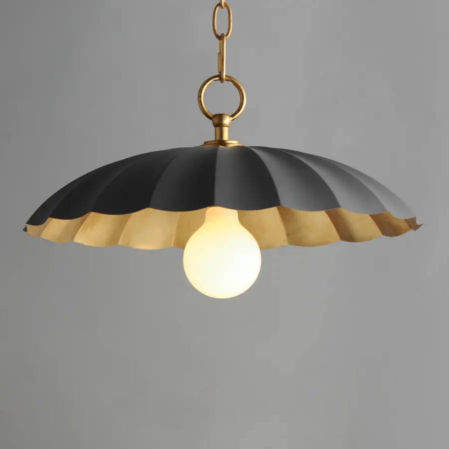Primrose One Light Pendant in Dark Grey with Gold Leaf - Image 3