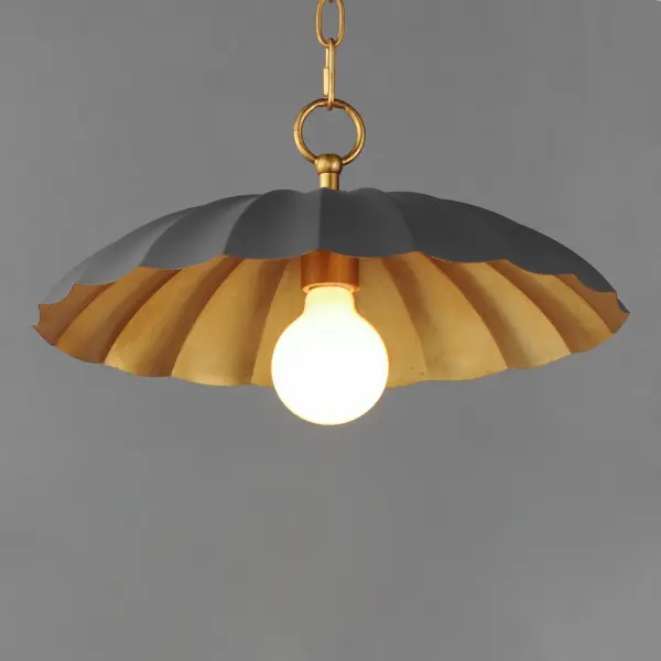 Primrose One Light Pendant in Dark Grey with Gold Leaf - Image 4